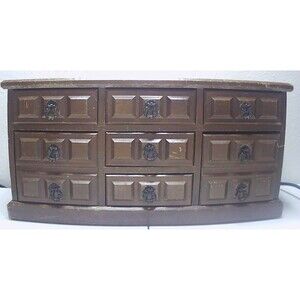 Apco 7 Drawer Dresser Style Jewelry Music Box Vintage Red Velvet Lined Drawers